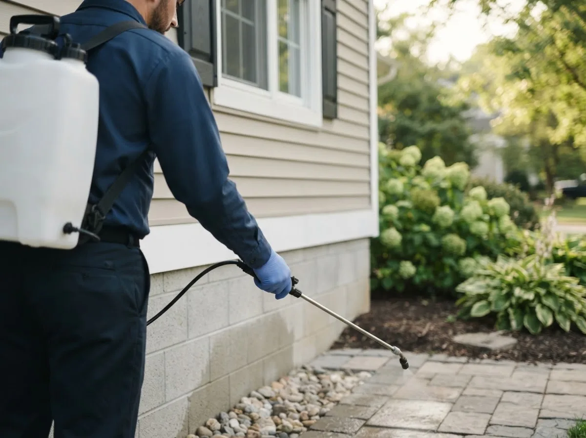Pest control technician inspecting a home in Clearville, PA